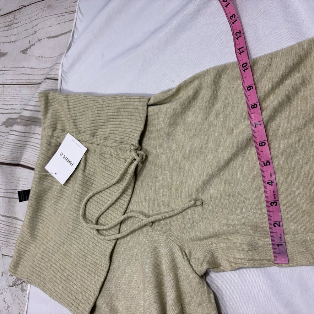 NWOT Forever 21 Avocado Green Tan Wide Leg Ruched Drawstring Fold over Pants - Picture 8 of 10